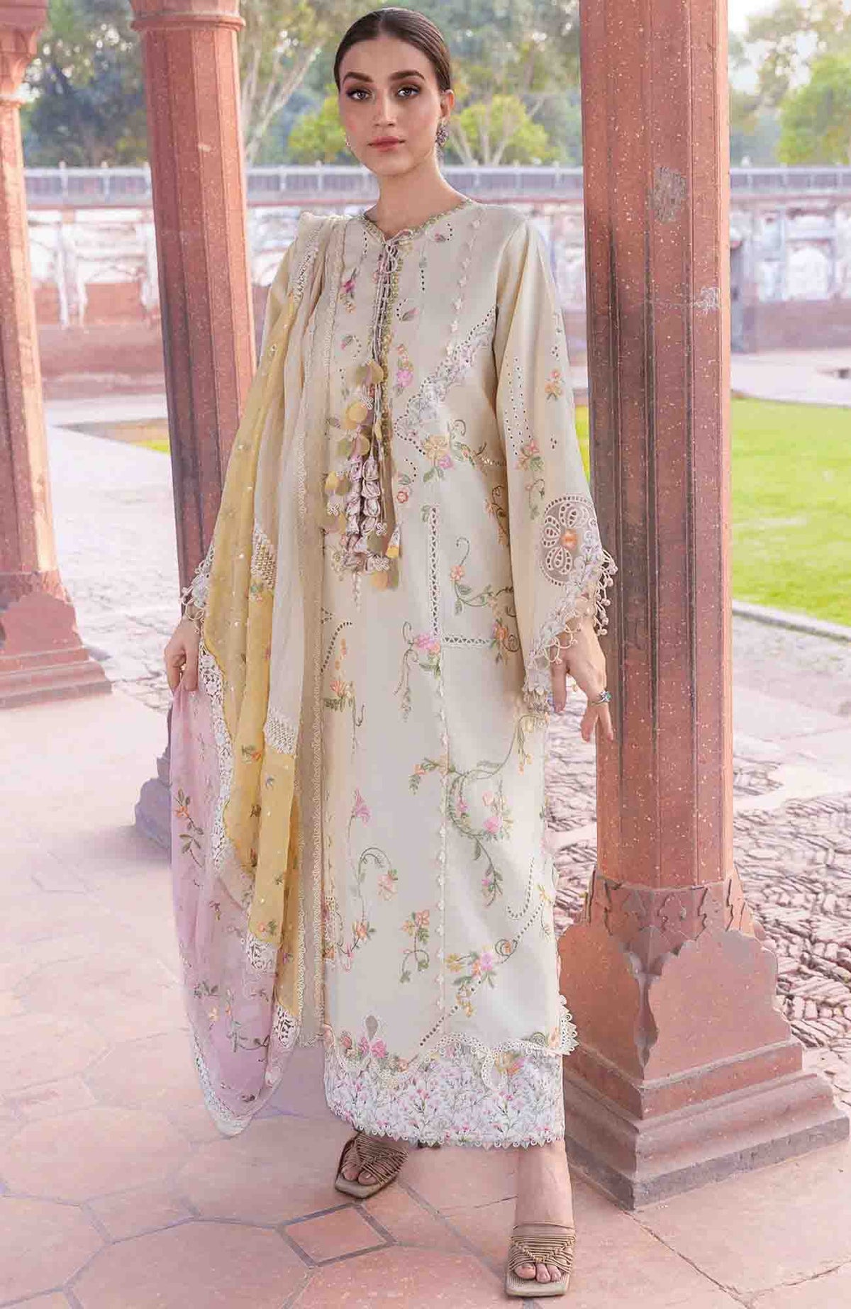 Flow Luxury by Crimson Unstitched Lawn Embroidered 3 Piece Suits -CRMFLXL-7A - Manifested Meadows -  Summer Collection
