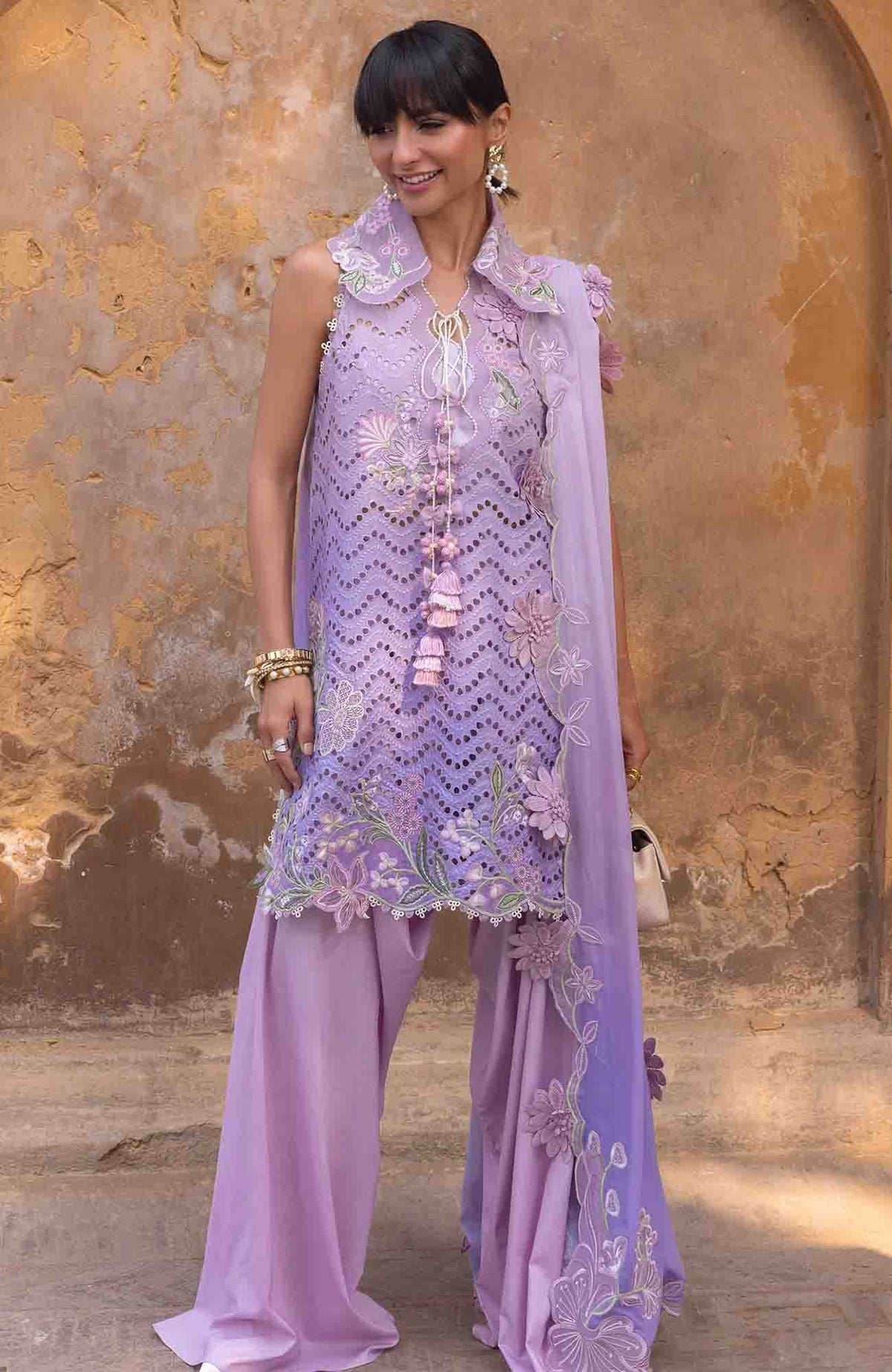 Flow Luxury by Crimson Unstitched Lawn Embroidered 3 Piece Suits -CRMFLXL-8B - Ombre Love -  Summer Collection