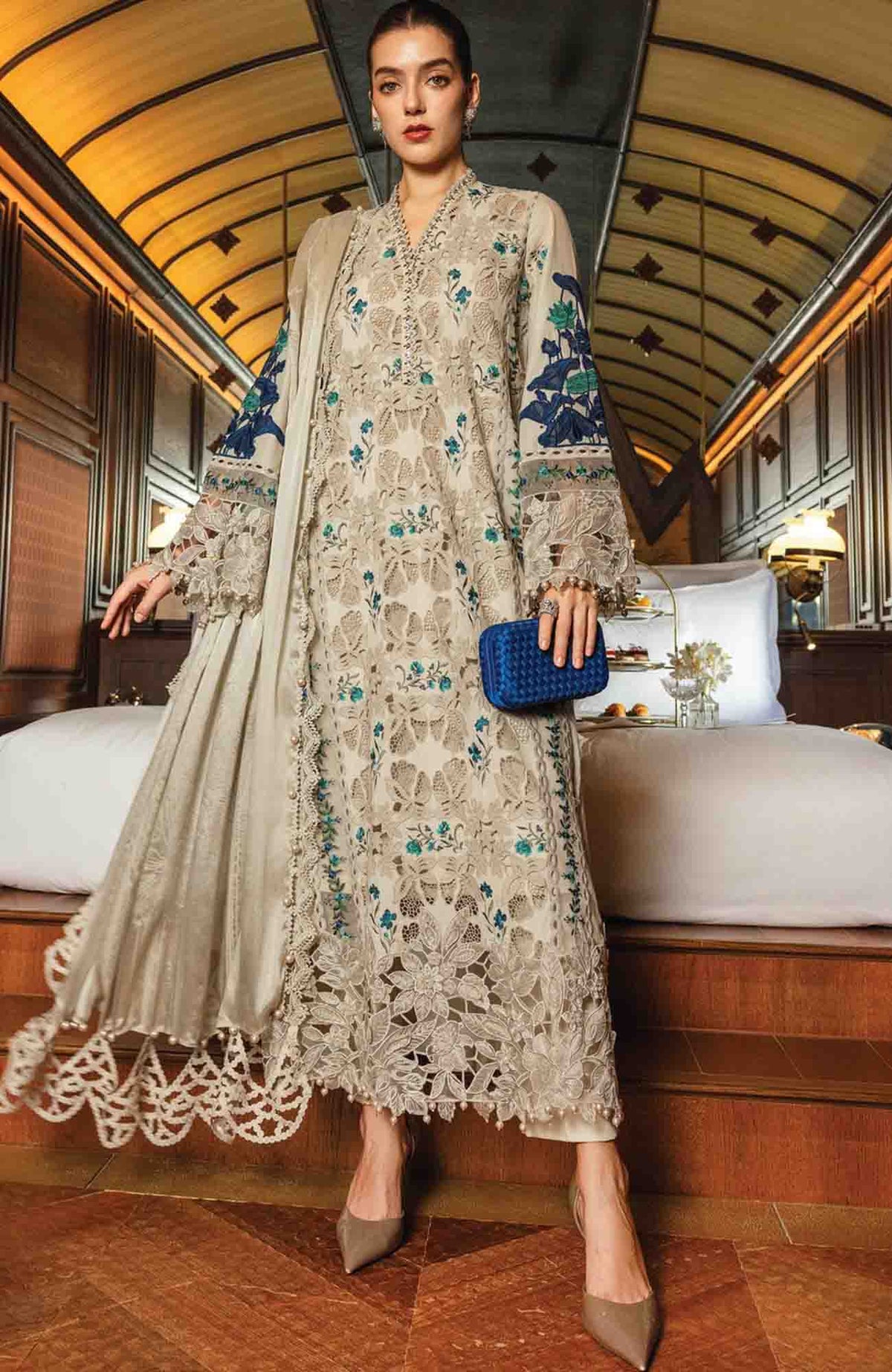 Luxury Lawn Eid II By Maria B Unstitched Lawn Embroidered 3 Piece Suit - MBEDIILXL-8- Summer Collection