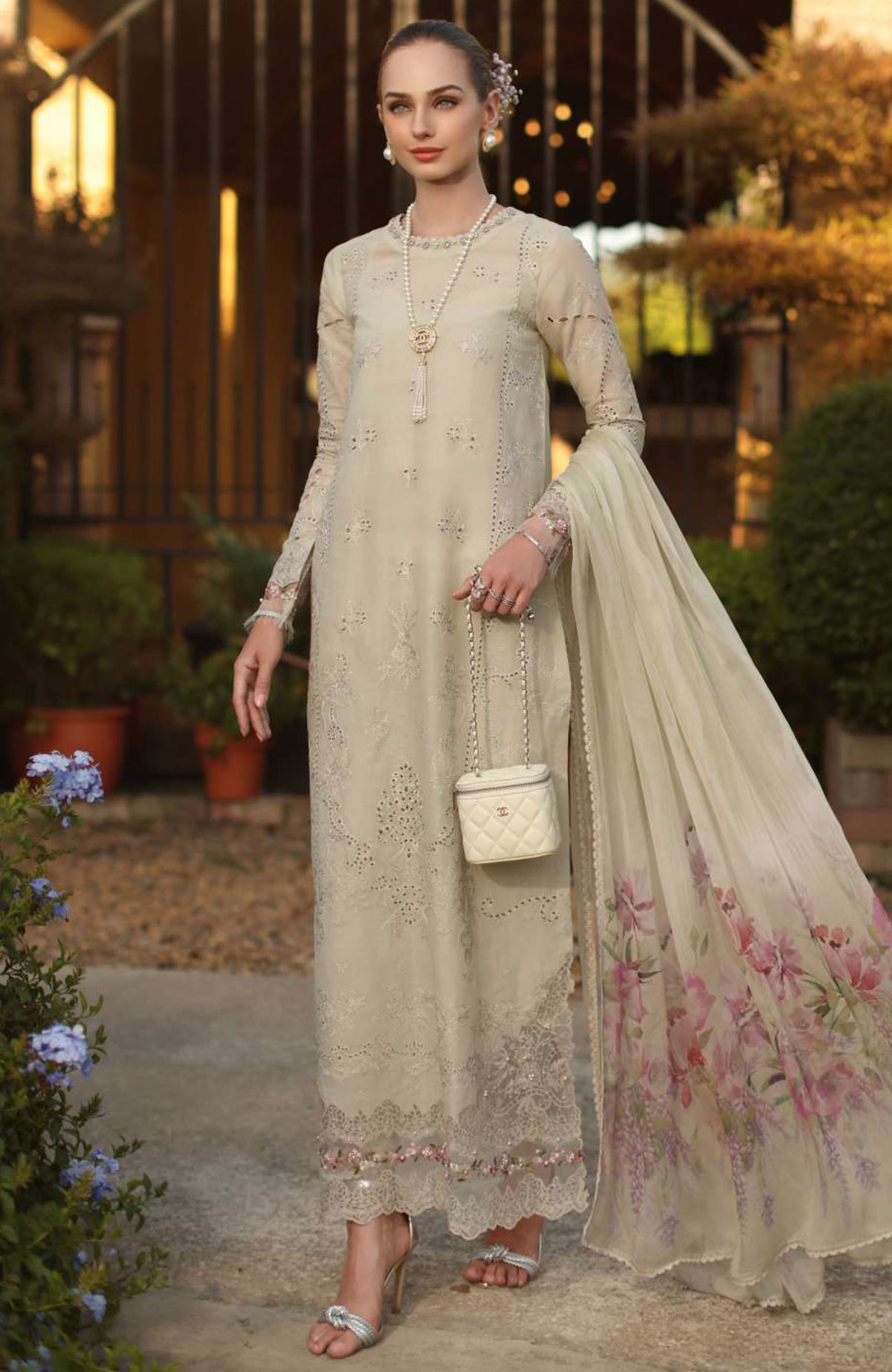 Noor Laserkari By Sadia Asad Unstitched Lawn Embroidered 3 Piece Suit - NSAHSL-2B-Aloura- Summer Collection