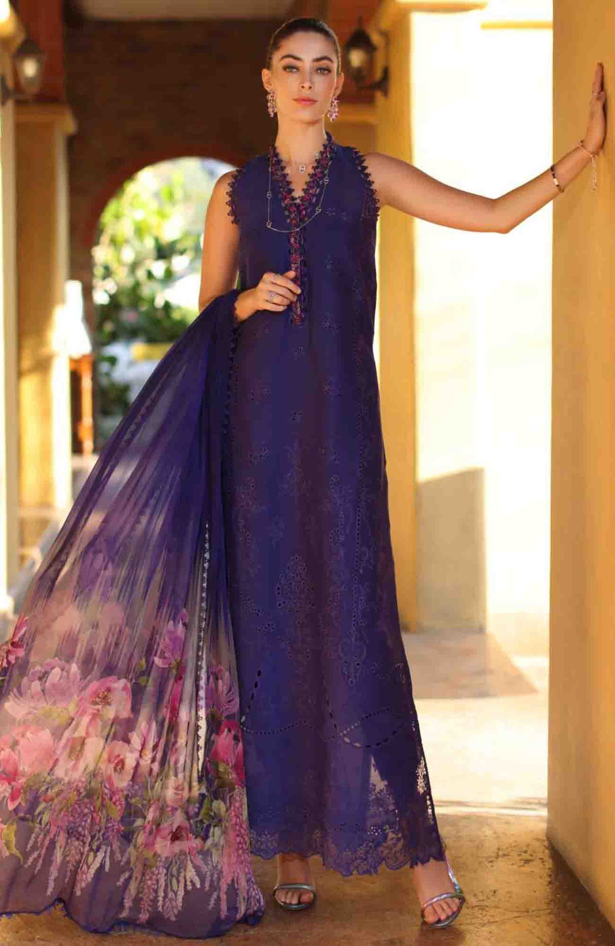 Noor Laserkari By Sadia Asad Unstitched Lawn Embroidered 3 Piece Suit - NSAHSL-2A-Aloura- Summer Collection
