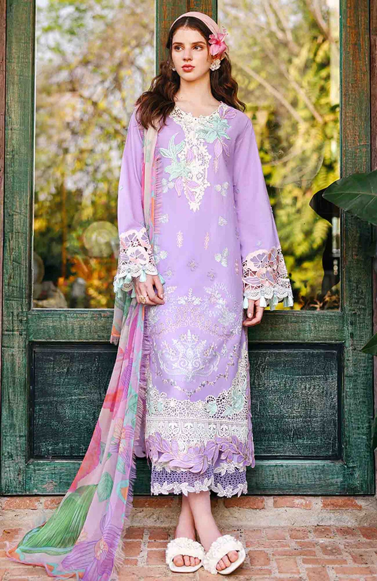 The Secret Garden - Beyond the Garden - Hemline By Mushq Unstitched Lawn Embroidered 3 Piece Suit - MQHMSGBTGL-01 -Dew Spell - Summer Collection