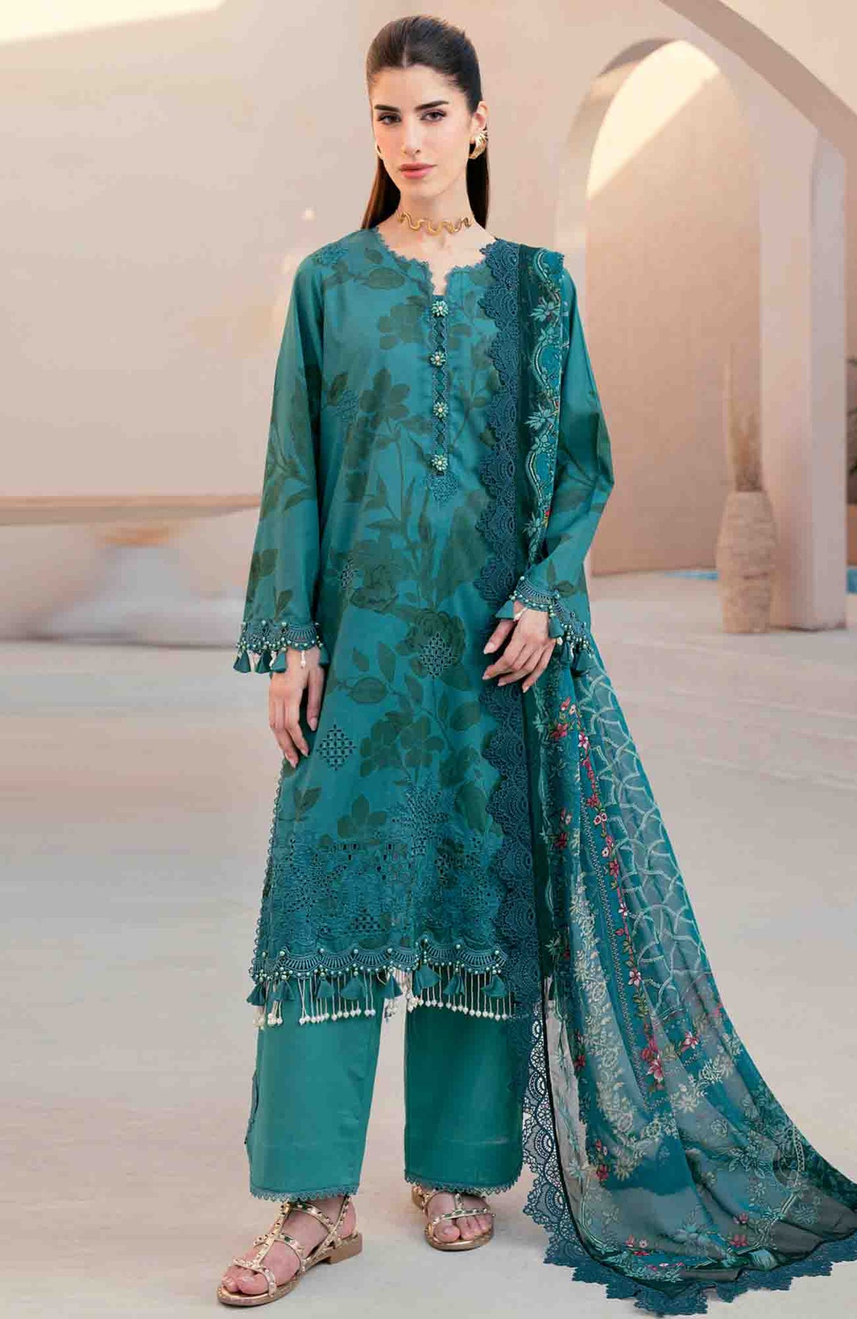 Mausummery Unstitched  Lawn Embroidered  Printed 3 Piece Suit Vol-1 MUSV1EPL-04 - Emerald - Summer Collection