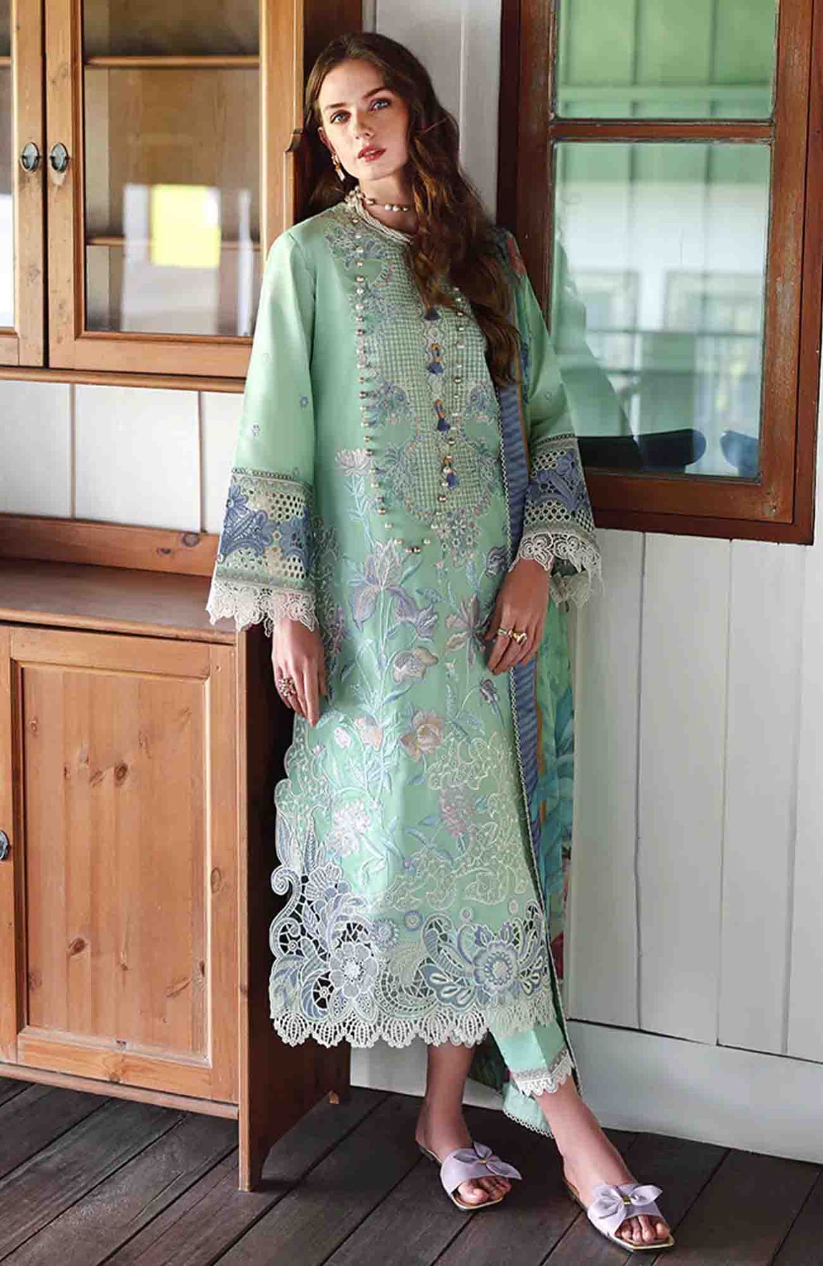The Secret Garden - Beyond the Garden - Hemline By Mushq Unstitched Lawn Embroidered 3 Piece Suit - MQHMSGBTGL-02 -Fernlore - Summer Collection