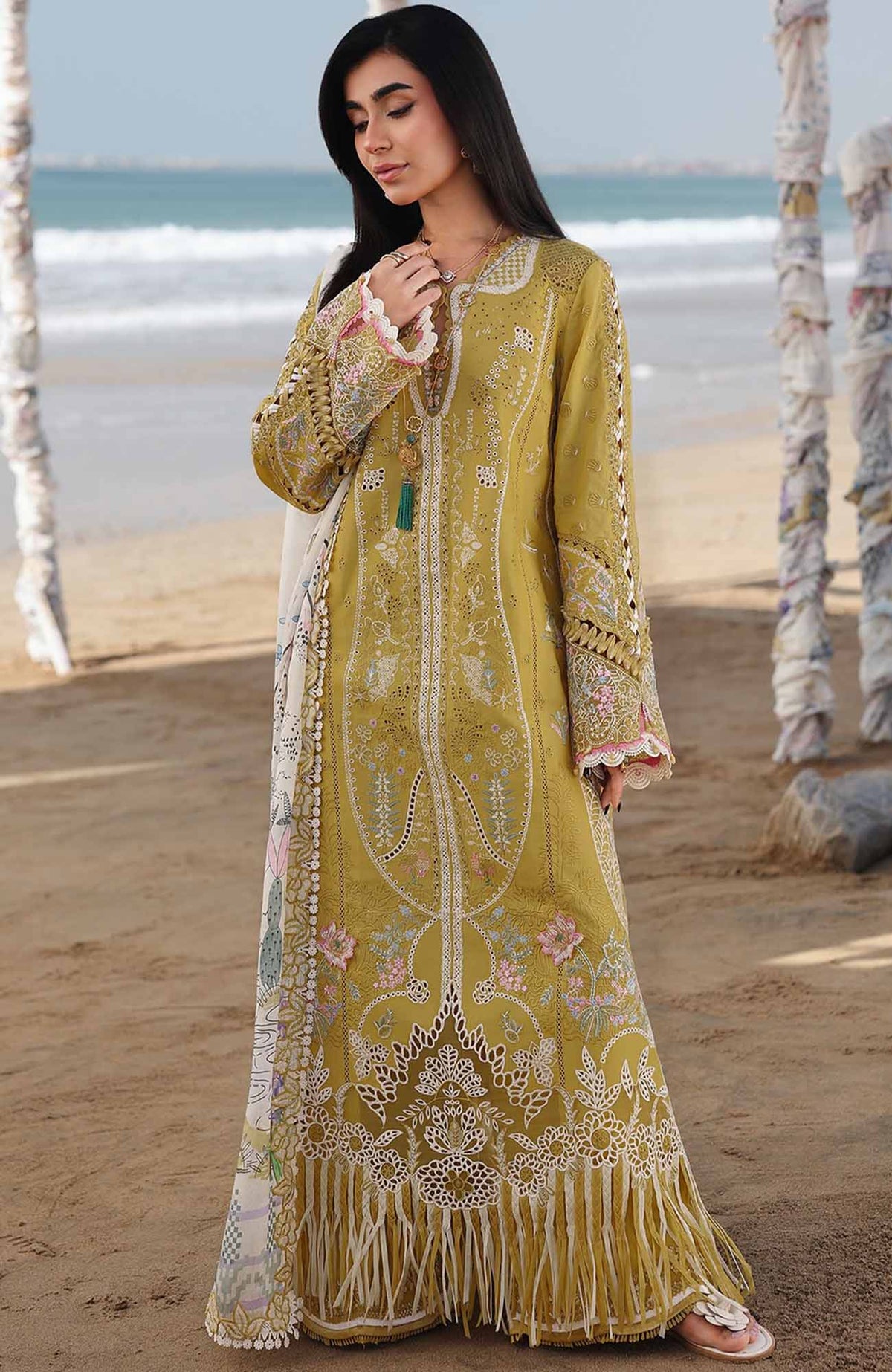 Sahil By Qalamkar Unstitched Lawn Embroidered 3 Piece Suit - QLMSL07 - Hira - Summer Collection