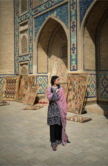 Beneath The Skies of Bukhara By Hemline Mushq Unstitched Embroidered 3 Piece Suit - MQHMBSBW- BAZAAR TRAIL Winter Collection
