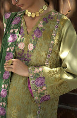 Beneath The Skies of Bukhara By Hemline Mushq Unstitched Embroidered 3 Piece Suit - MQHMBSBW- DESERT MINAREI- Winter Collection