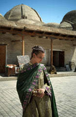 Beneath The Skies of Bukhara By Hemline Mushq Unstitched Embroidered 3 Piece Suit - MQHMBSBW- DESERT MINAREI- Winter Collection