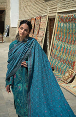 Beneath The Skies of Bukhara By Hemline Mushq Unstitched Embroidered 3 Piece Suit - MQHMBSBW- AZUE COURTYARD- Winter Collection