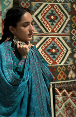 Beneath The Skies of Bukhara By Hemline Mushq Unstitched Embroidered 3 Piece Suit - MQHMBSBW- AZUE COURTYARD- Winter Collection