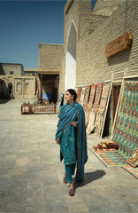 Beneath The Skies of Bukhara By Hemline Mushq Unstitched Embroidered 3 Piece Suit - MQHMBSBW- AZUE COURTYARD- Winter Collection
