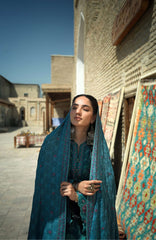 Beneath The Skies of Bukhara By Hemline Mushq Unstitched Embroidered 3 Piece Suit - MQHMBSBW- AZUE COURTYARD- Winter Collection