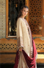 Beneath The Skies of Bukhara By Hemline Mushq Unstitched Embroidered 3 Piece Suit - MQHMBSBW- FROSTED DOME- Winter Collection