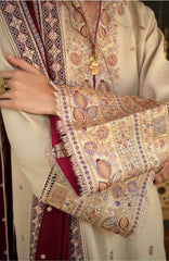 Beneath The Skies of Bukhara By Hemline Mushq Unstitched Embroidered 3 Piece Suit - MQHMBSBW- FROSTED DOME- Winter Collection