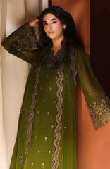 Luxe By Azure Unstitched Chiffon Embroidered 3 Piece Suit  - AZLUXL- 168- Imperial Olive  - Summer Collection