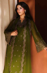 Luxe By Azure Unstitched Chiffon Embroidered 3 Piece Suit  - AZLUXL- 168- Imperial Olive  - Summer Collection