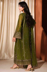 Luxe By Azure Unstitched Chiffon Embroidered 3 Piece Suit  - AZLUXL- 168- Imperial Olive  - Summer Collection