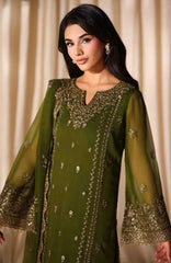 Luxe By Azure Unstitched Chiffon Embroidered 3 Piece Suit  - AZLUXL- 168- Imperial Olive  - Summer Collection