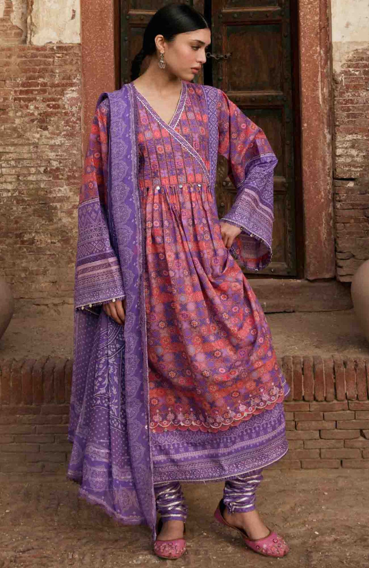 Aangan by Kahf Unstitched Printed Chiffon 3 Piece Suit -KHFANGN-3B- Zarmeena- Summer Collection