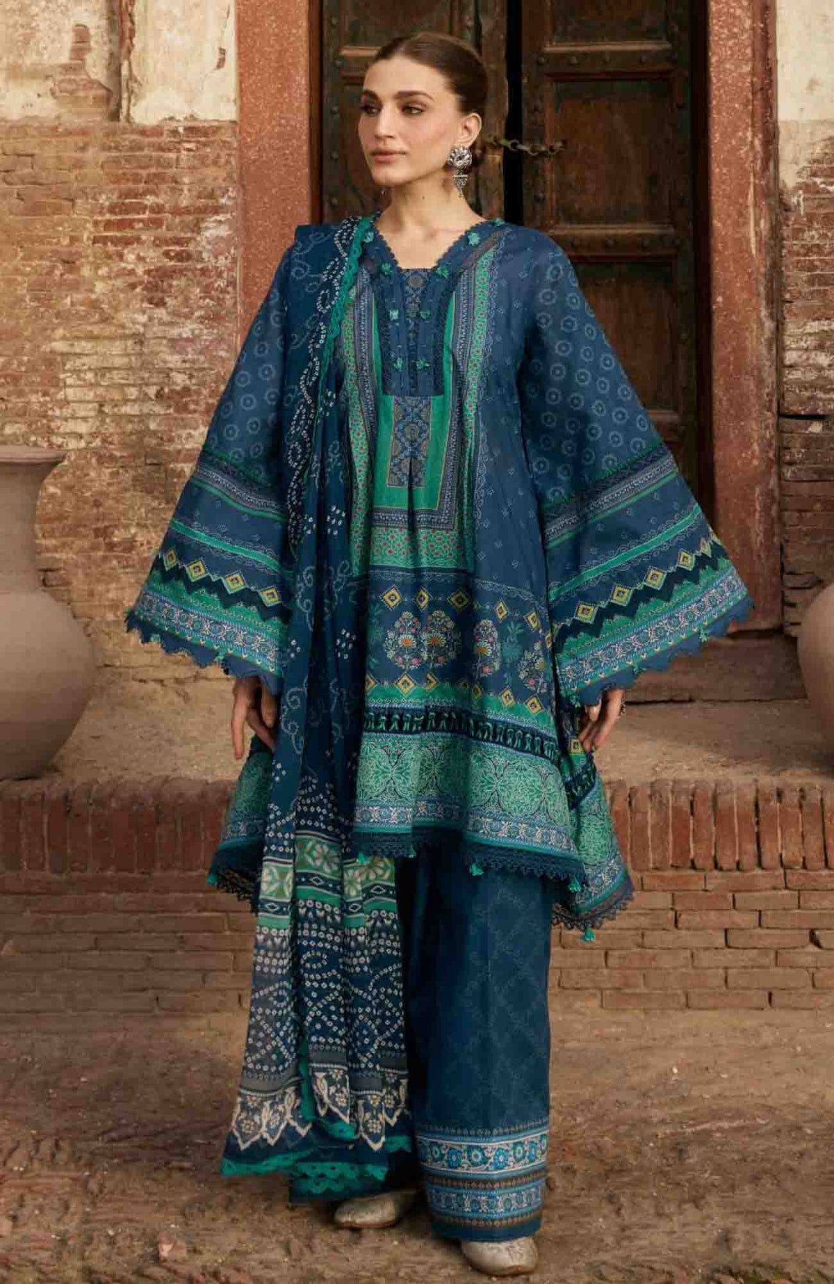 Aangan by Kahf Unstitched Printed Chiffon 3 Piece Suit -KHFANGN-1B- Sumbul- Summer Collection