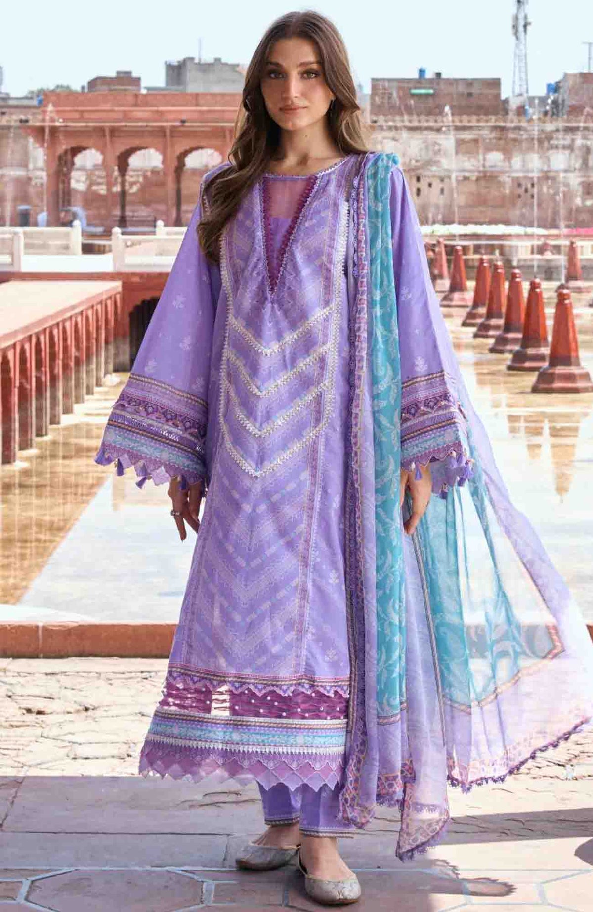 Aangan by Kahf Unstitched Printed Chiffon 3 Piece Suit -KHFANGN-6A- Najam- Summer Collection