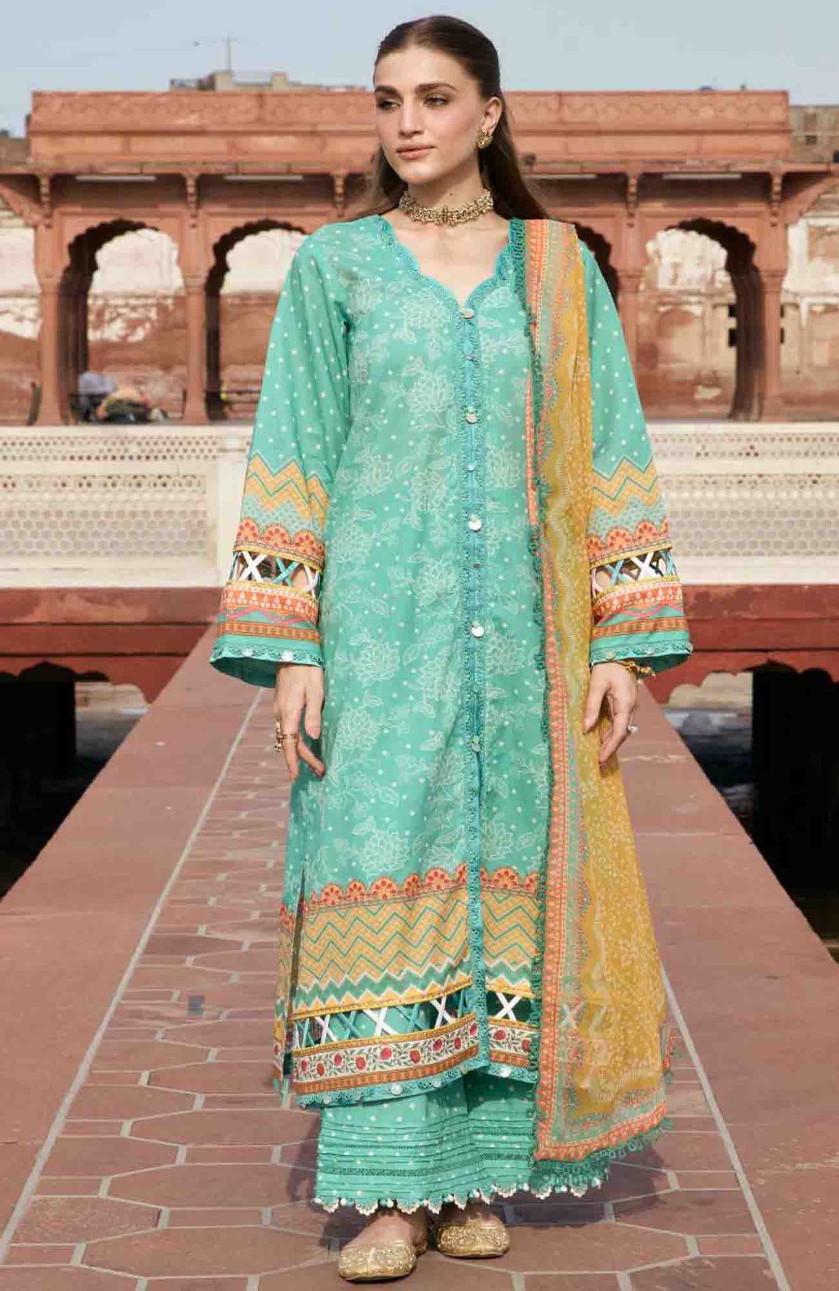 Aangan by Kahf Unstitched Printed Chiffon 3 Piece Suit -KHFANGN-7A- Nazish- Summer Collection