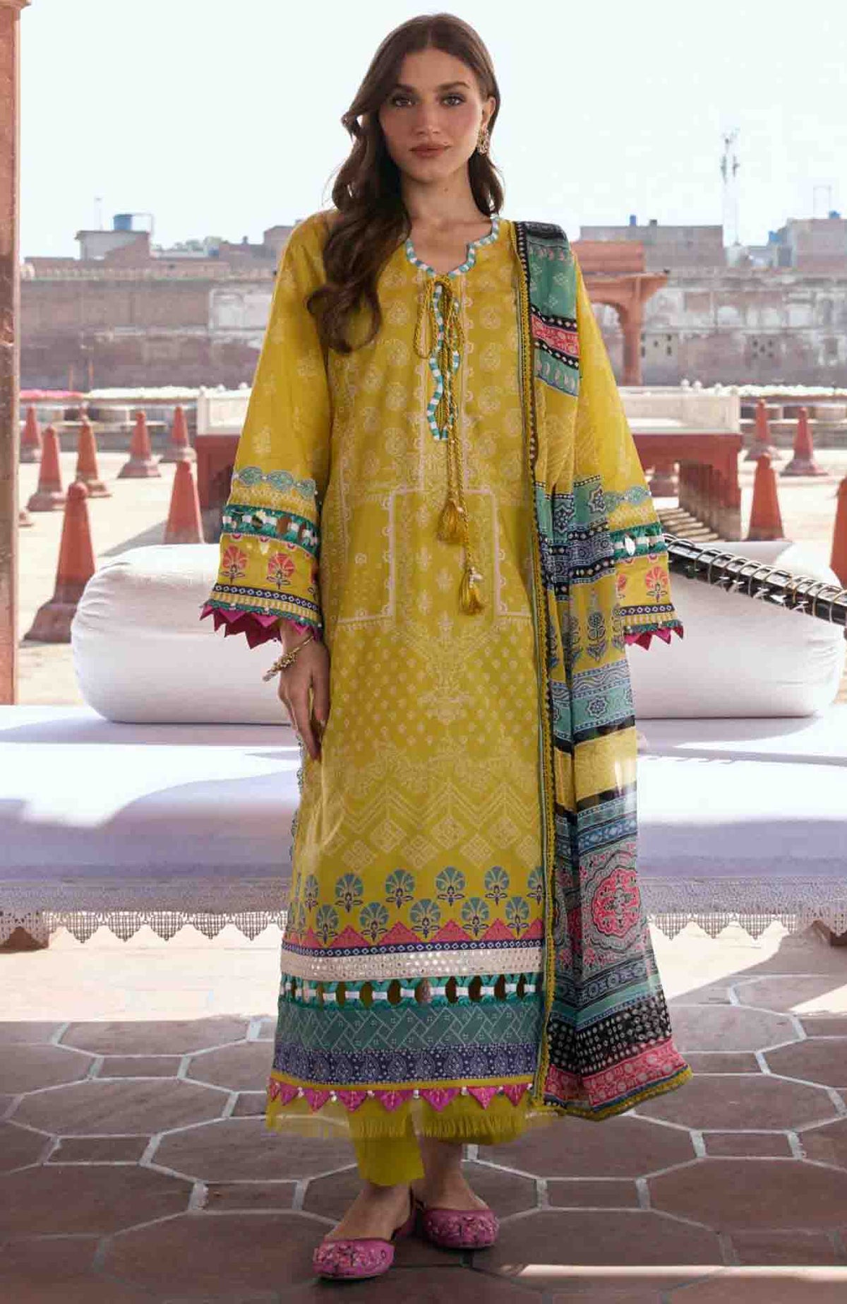 Aangan by Kahf Unstitched Printed Chiffon 3 Piece Suit -KHFANGN-8A- Zarafshan- Summer Collection