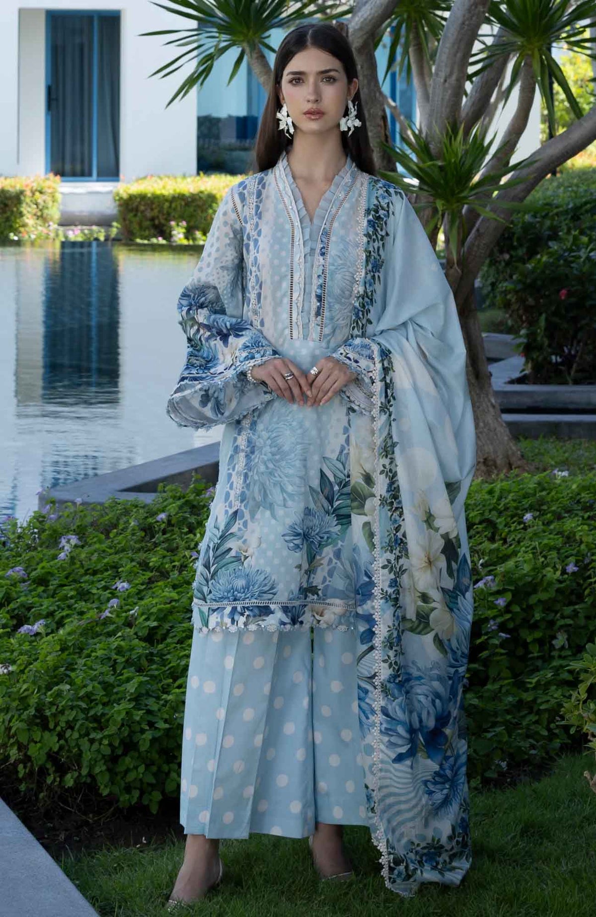 Santorini by Elaf Unstitched Lawn Printed 3 Piece Unstitched Suit - ELFSAN1A-Ocean Petals- Summer Collection