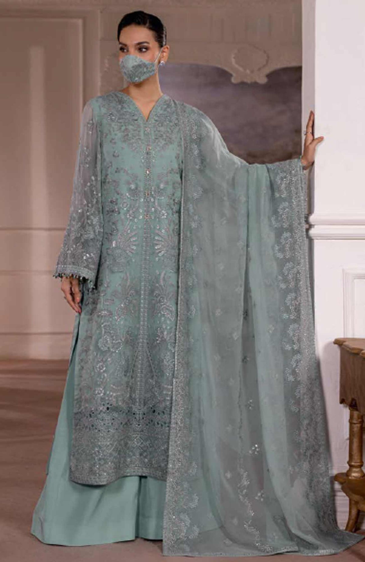 Parisa Safeera by Flossie Unstitched Chiffon Embroidered  3 Piece Suit -FLSPRSF-01- Festive Collection