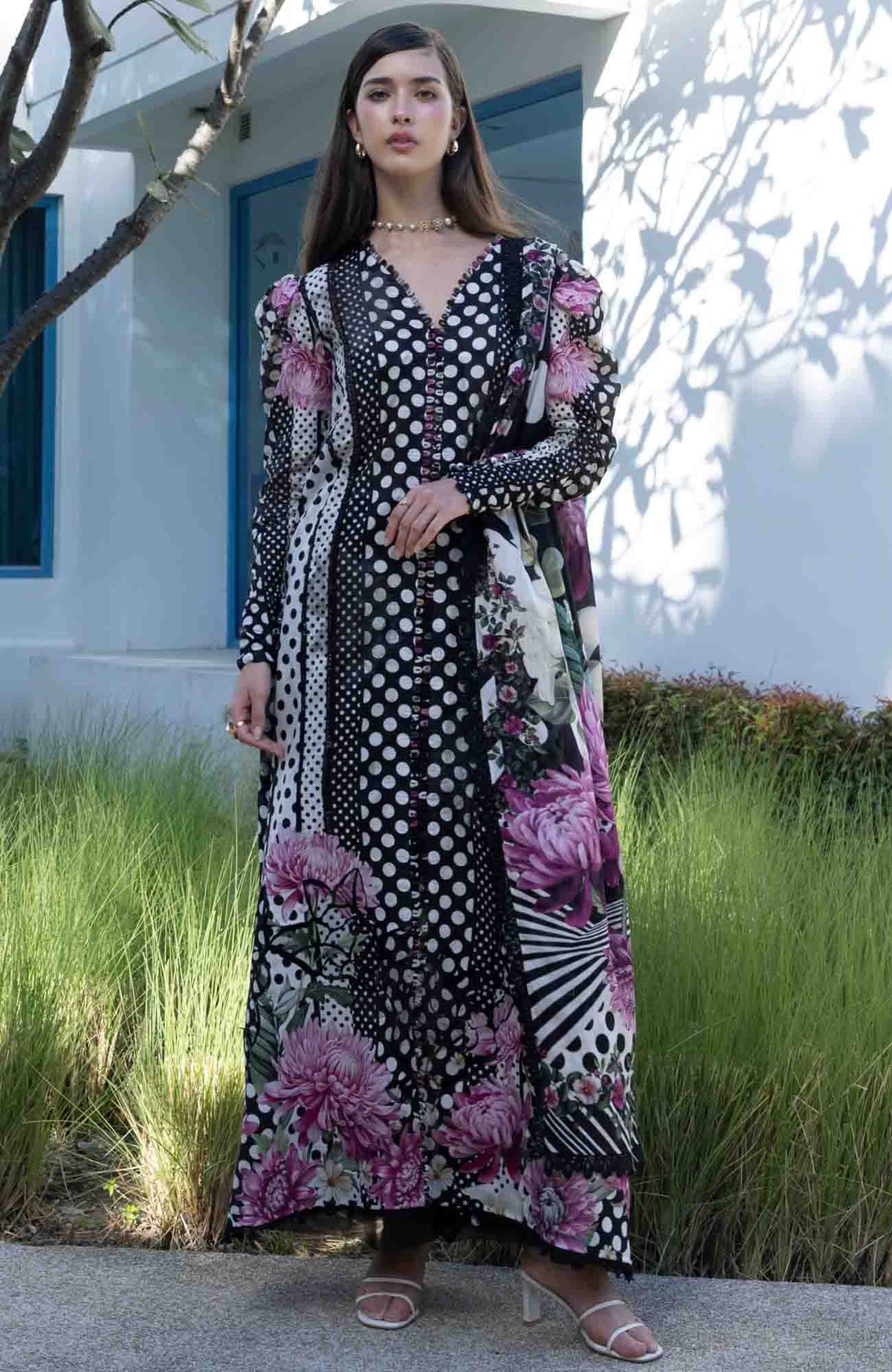 Santorini by Elaf Unstitched Lawn Printed 3 Piece Unstitched Suit - ELFSAN 1B-Pois & Hers- Summer Collection