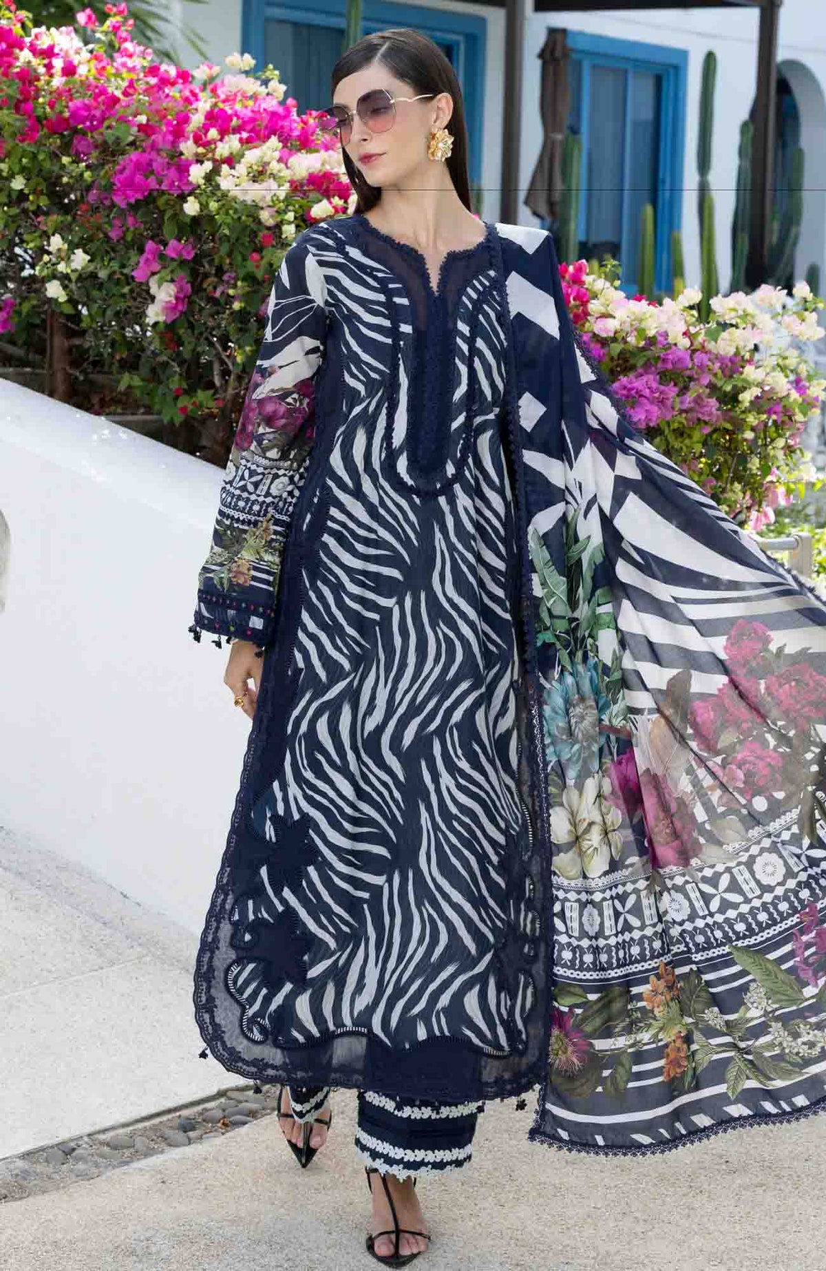 Santorini by Elaf Unstitched Lawn Printed 3 Piece Unstitched Suit - ELFSAN3A-Starry Night- Summer Collection