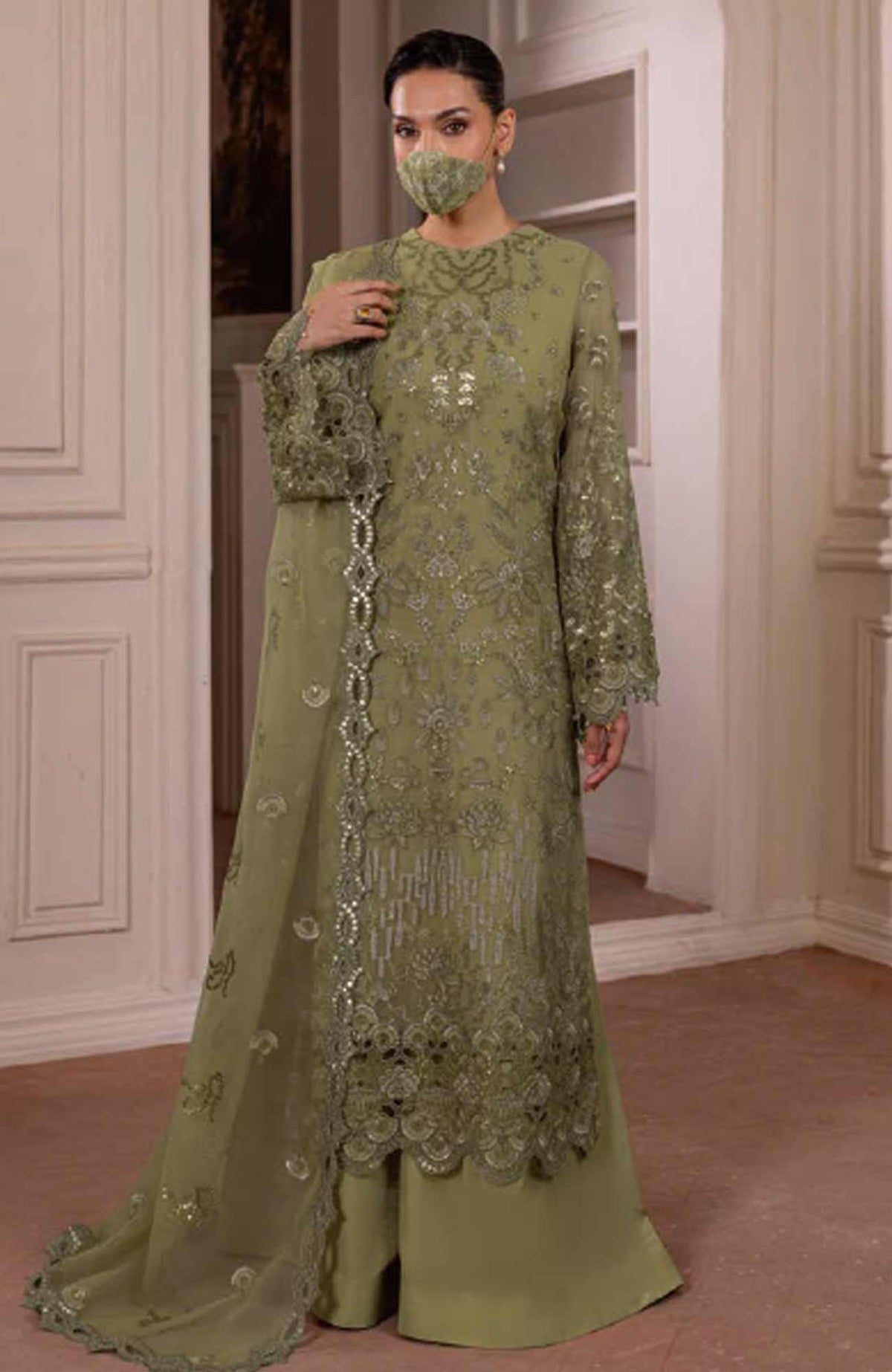 Parisa Safeera by Flossie Unstitched Chiffon Embroidered  3 Piece Suit -FLSPRSF-04- Festive Collection