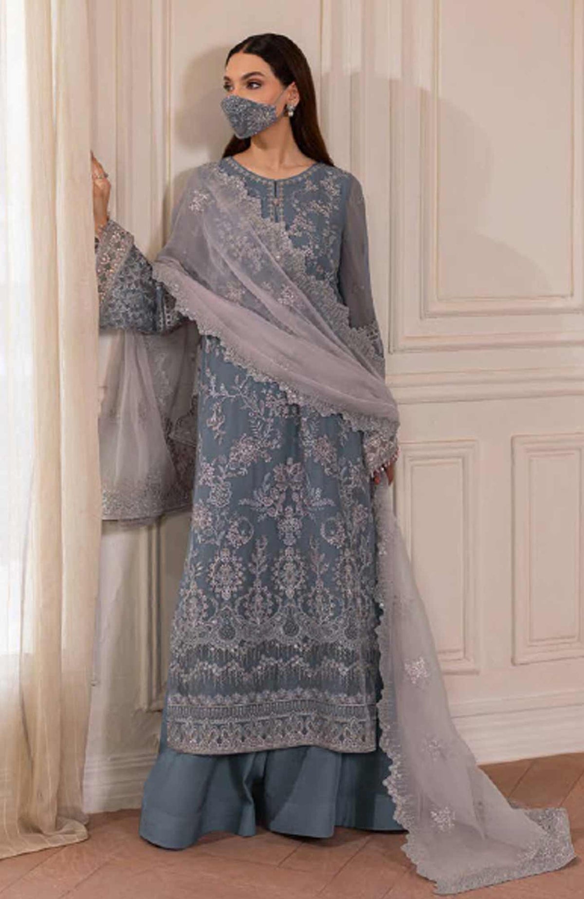 Parisa Safeera by Flossie Unstitched Chiffon Embroidered  3 Piece Suit -FLSPRSF-07- Festive Collection