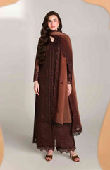 Ensembles By Azure Unstitched Chiffon Embroidered 3 Piece Suit - AZRENSM3- MAISON MOCHA - Festive Collection