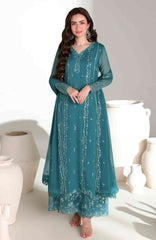 Ensembles By Azure Unstitched Chiffon Embroidered 3 Piece Suit - AZRENSM10- TEAL AFFAIR - Festive Collection