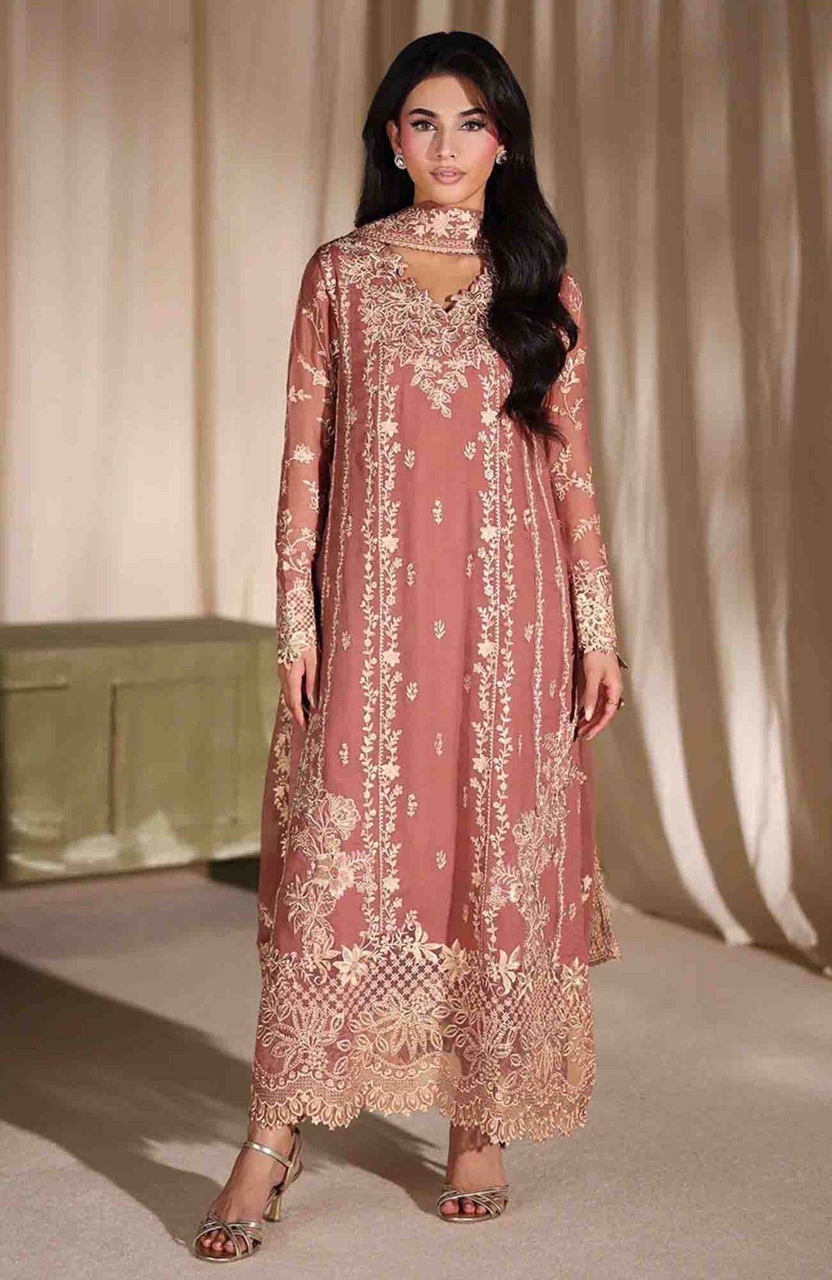 Luxe By Azure Unstitched Chiffon Embroidered 3 Piece Suit  - AZLUXL- 173- Lily Wood  - Summer Collection