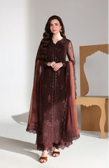 Ensembles By Azure Unstitched Chiffon Embroidered 3 Piece Suit - AZRENSM3- MAISON MOCHA - Festive Collection