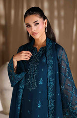 Luxe By Azure Unstitched Chiffon Embroidered 3 Piece Suit  - AZLUXL- 166- Majestic Teal  - Summer Collection