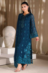 Luxe By Azure Unstitched Chiffon Embroidered 3 Piece Suit  - AZLUXL- 166- Majestic Teal  - Summer Collection