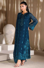 Luxe By Azure Unstitched Chiffon Embroidered 3 Piece Suit  - AZLUXL- 166- Majestic Teal  - Summer Collection