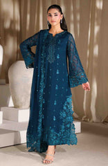 Luxe By Azure Unstitched Chiffon Embroidered 3 Piece Suit  - AZLUXL- 166- Majestic Teal  - Summer Collection