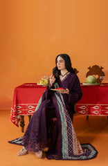 Nureh Bazar Unstitched Embroidered  Leather Peach With Woolen Shawal 3 Piece - NRBZLPW-288- Winter Collection