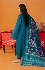 Nureh Bazar Unstitched Embroidered  Leather Peach With Woolen Shawal 3 Piece - NRBZLPW-289- Winter Collection