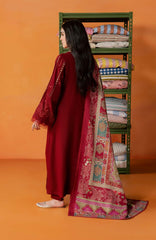 Nureh Bazar Unstitched Embroidered  Leather Peach With Woolen Shawal 3 Piece - NRBZLPW-290- Winter Collection