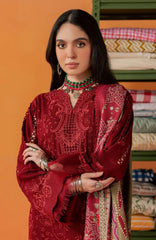 Nureh Bazar Unstitched Embroidered  Leather Peach With Woolen Shawal 3 Piece - NRBZLPW-290- Winter Collection