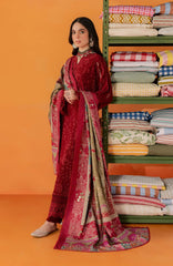 Nureh Bazar Unstitched Embroidered  Leather Peach With Woolen Shawal 3 Piece - NRBZLPW-290- Winter Collection
