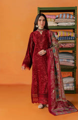 Nureh Bazar Unstitched Embroidered  Leather Peach With Woolen Shawal 3 Piece - NRBZLPW-290- Winter Collection