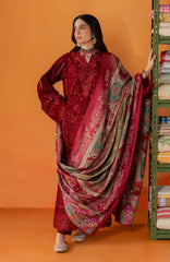Nureh Bazar Unstitched Embroidered  Leather Peach With Woolen Shawal 3 Piece - NRBZLPW-290- Winter Collection