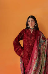 Nureh Bazar Unstitched Embroidered  Leather Peach With Woolen Shawal 3 Piece - NRBZLPW-290- Winter Collection