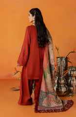 Nureh Bazar Unstitched Embroidered  Leather Peach With Woolen Shawal 3 Piece - NRBZLPW-292- Winter Collection